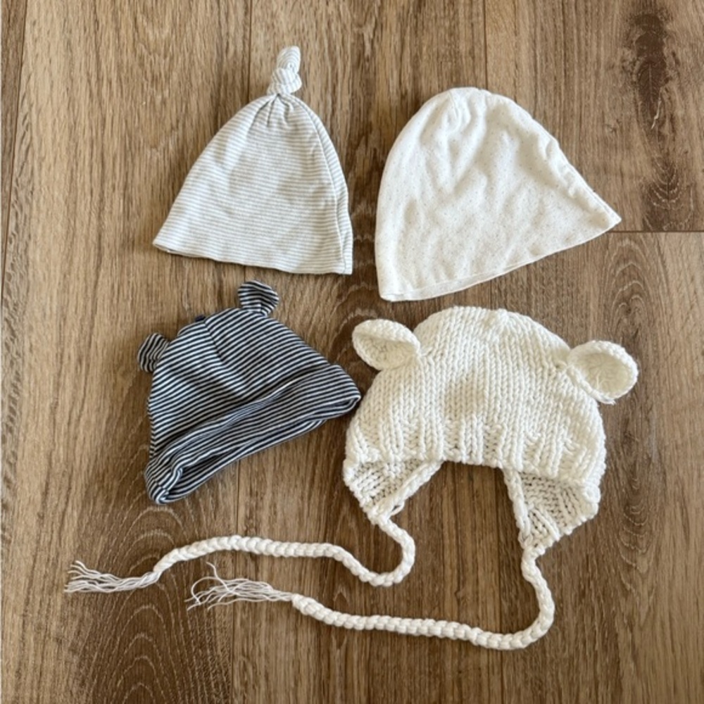 Set of newborn baby hats unisex boy girl cotton knitted bear ears
